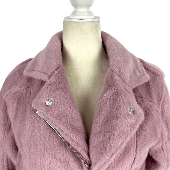 Juicy Couture Blush Pink Faux Fur Plush Moto Jacket Alexa Crop Size Small NWT - Picture 7 of 16